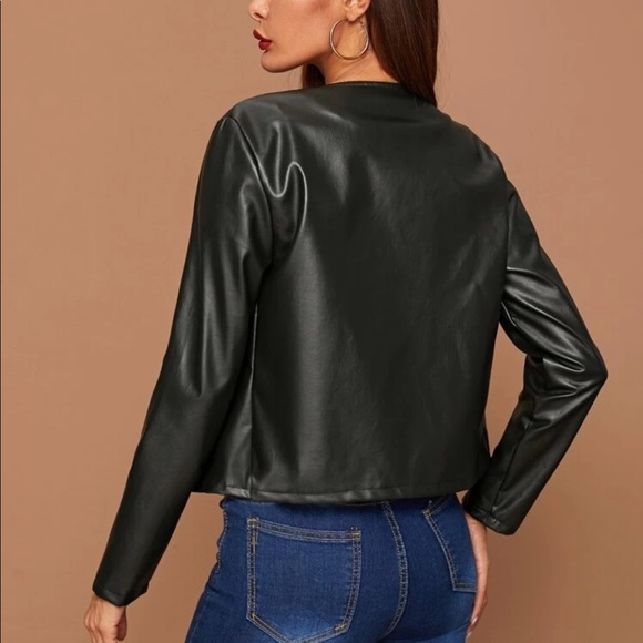 black vegan leather moto jacket - Picture 3 of 4